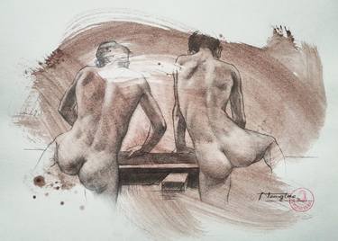 Original Figurative Nude Drawings by Hongtao Huang