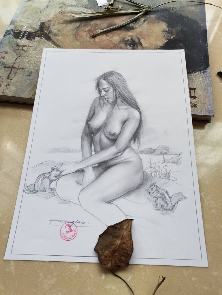 Original Nude Drawing by Hongtao Huang