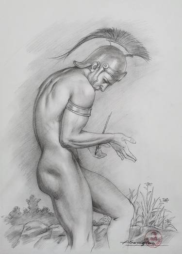 Original Realism Nude Drawings by Hongtao Huang