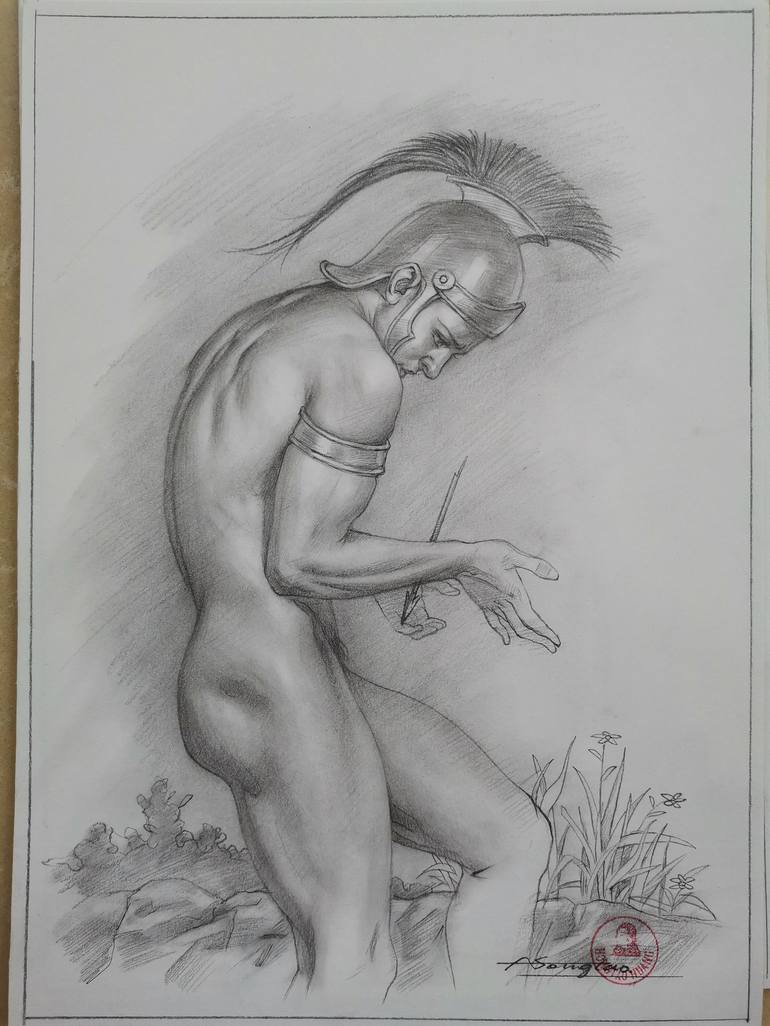 Original Realism Nude Drawing by Hongtao Huang