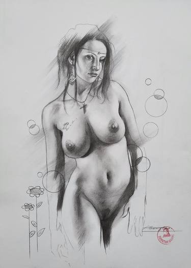 Original Figurative Nude Drawings by Hongtao Huang