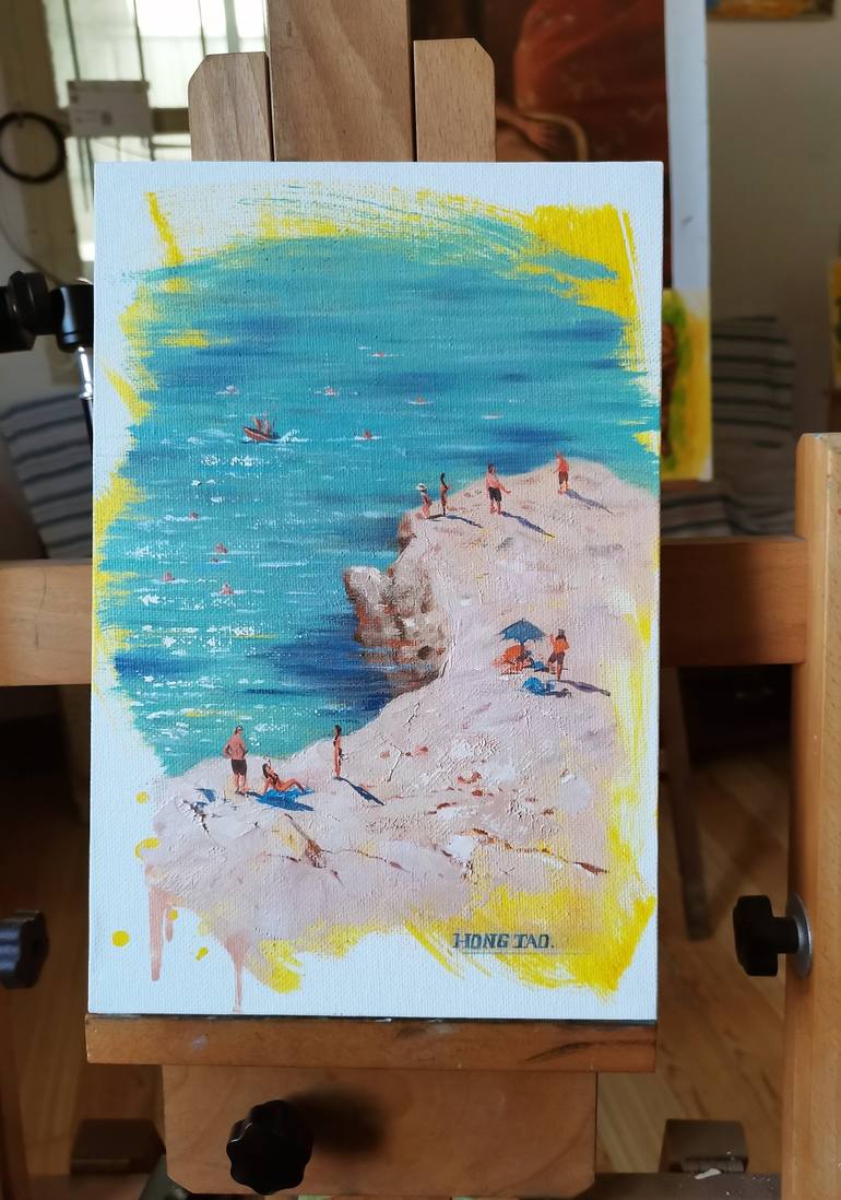 Original Fine Art Beach Painting by Hongtao Huang