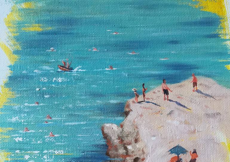 Original Art Deco Beach Painting by Hongtao Huang