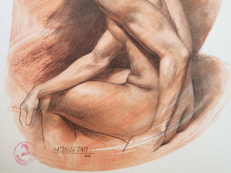 Original Figurative Nude Drawing by Hongtao Huang