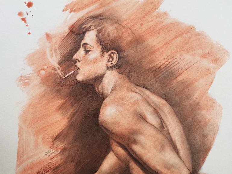 Original Figurative Nude Drawing by Hongtao Huang