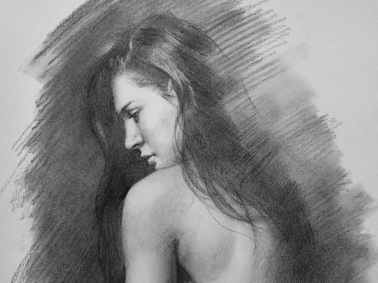 Original Figurative Nude Drawing by Hongtao Huang