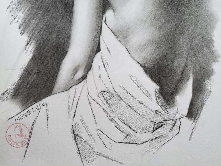Original Figurative Nude Drawing by Hongtao Huang