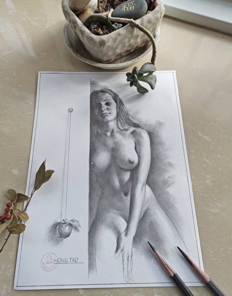 Original Fine Art Nude Drawing by Hongtao Huang