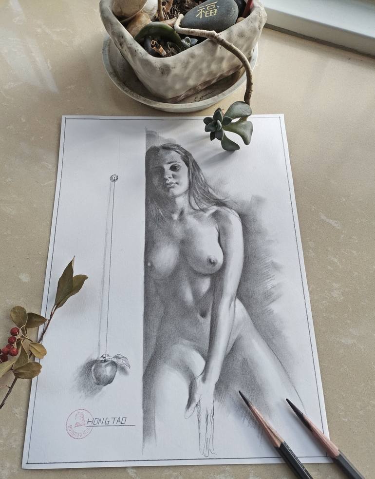 Original Nude Drawing by Hongtao Huang