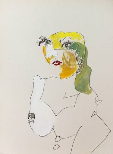 Original Expressionism Portrait Drawings by Crystal Waiman Chan