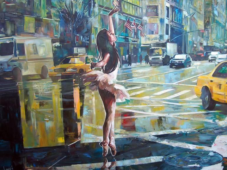 Original Figurative Cities Painting by Janusz Orzechowski