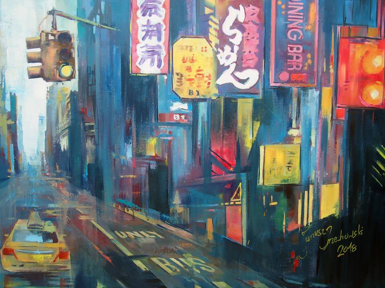 Original Figurative Cities Painting by Janusz Orzechowski