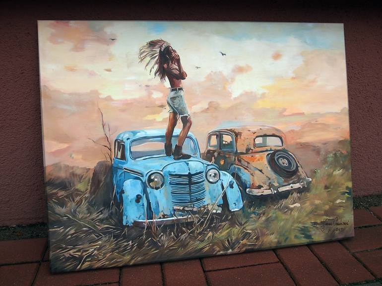 Original Figurative Car Painting by Janusz Orzechowski