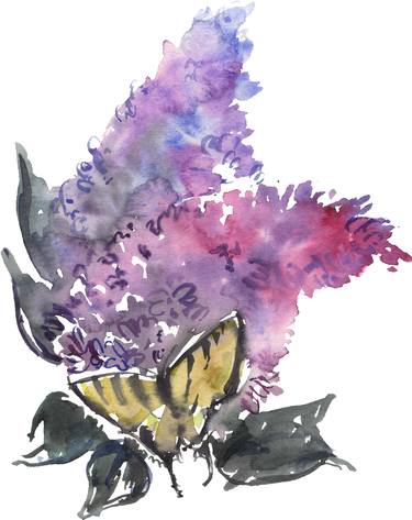 Watercolor drawing blue lilac and butterfly thumb