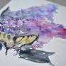 Watercolor drawing blue lilac and butterfly Drawing by Vera Bondare ...