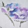 Watercolor drawing of blue Eustoma. Eustoma, commonly known as lisianthus or prairie gentian. Violet, rose, blue, green, purple, gray colors. The light, airy and expressive drawing. They are native to warm regions of the southern United States, Mexico, Caribbean and northern South America. Looks like a blue rose.

!!! Unfortunately, there is a trace on the paper, defective paper was used. It can be seen in the photo. But this trace is visible only at a certain angle.