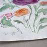 Watercolor drawing of colored Rununculus. Ranunculus asiaticus, a cultivated form from a buttercup. Looks like a rose.