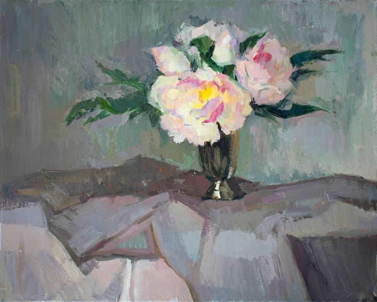 Still life with peonies Painting by Vera Bondare | Saatchi Art