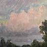 It is a great pleasure to observe the clouds - their movement, shapes, overflow of colors. It is especially beautiful in the evening, in the rays of the setting sun.
Here we see a wide field with few trees, a summer August evening and the heat only subsided, an open view of the huge rolling rain clouds in the distance.
The artwork is painted from nature, pasty and juicy strokes. Lots of blue, light blue, purple and dark, muted greenery. A classical realism.
Oil on canvas on carton, 2018.