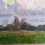 It is a great pleasure to observe the clouds - their movement, shapes, overflow of colors. It is especially beautiful in the evening, in the rays of the setting sun.
Here we see a wide field with few trees, a summer August evening and the heat only subsided, an open view of the huge rolling rain clouds in the distance.
The artwork is painted from nature, pasty and juicy strokes. Lots of blue, light blue, purple and dark, muted greenery. A classical realism.
Oil on canvas on carton, 2018.