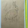 Cute rabbit is sitting in the grass. A classical drawing on toned craft paper.
Is a litle larger than a standart A4 format. But it is easy to cut the paper up to A4.