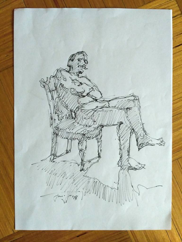 Original Expressionism People Drawing by Vera Bondare