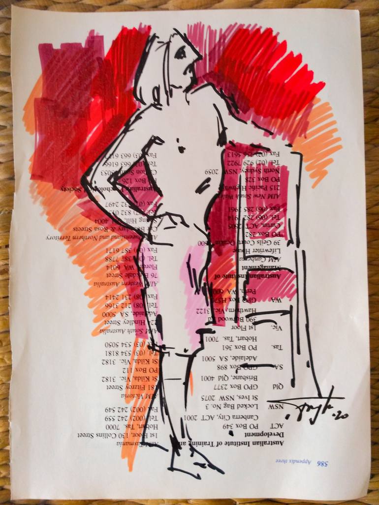 Original Impressionism Men Drawing by Vera Bondare
