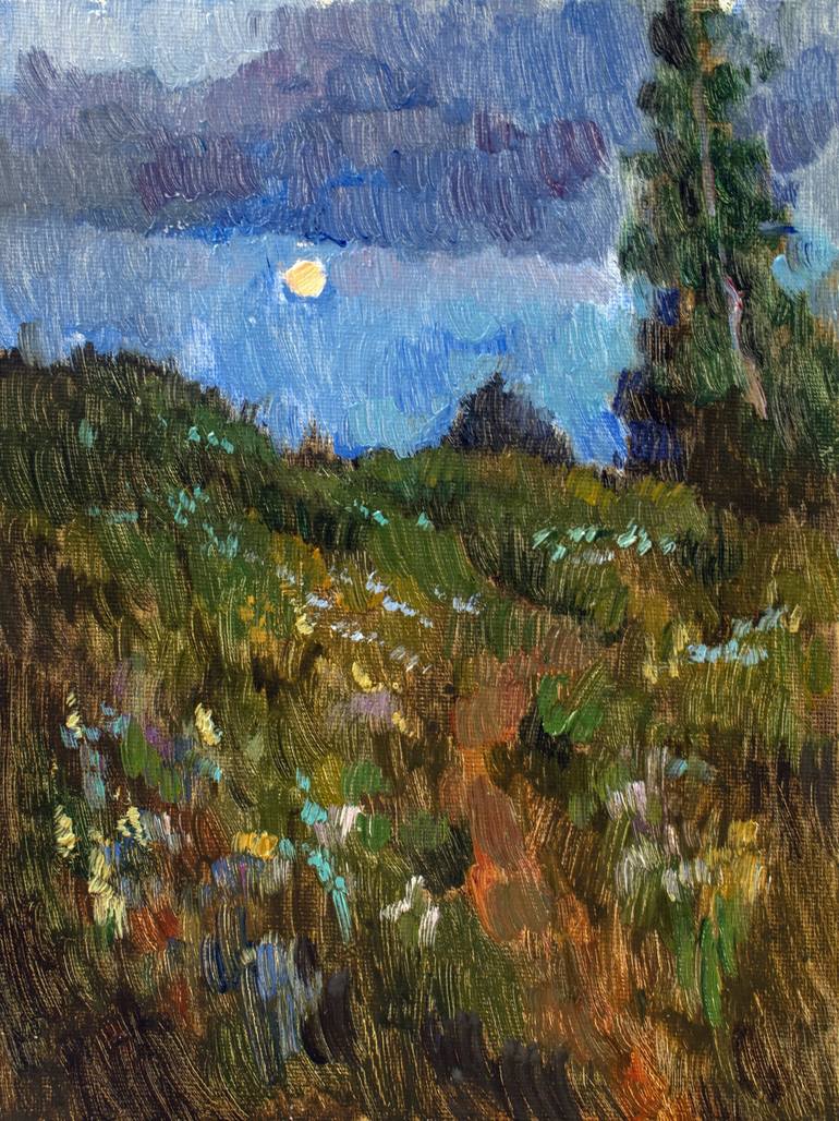 Original Nature Painting by Vera Bondare | Impressionism Art on Canvas | The path to the moon