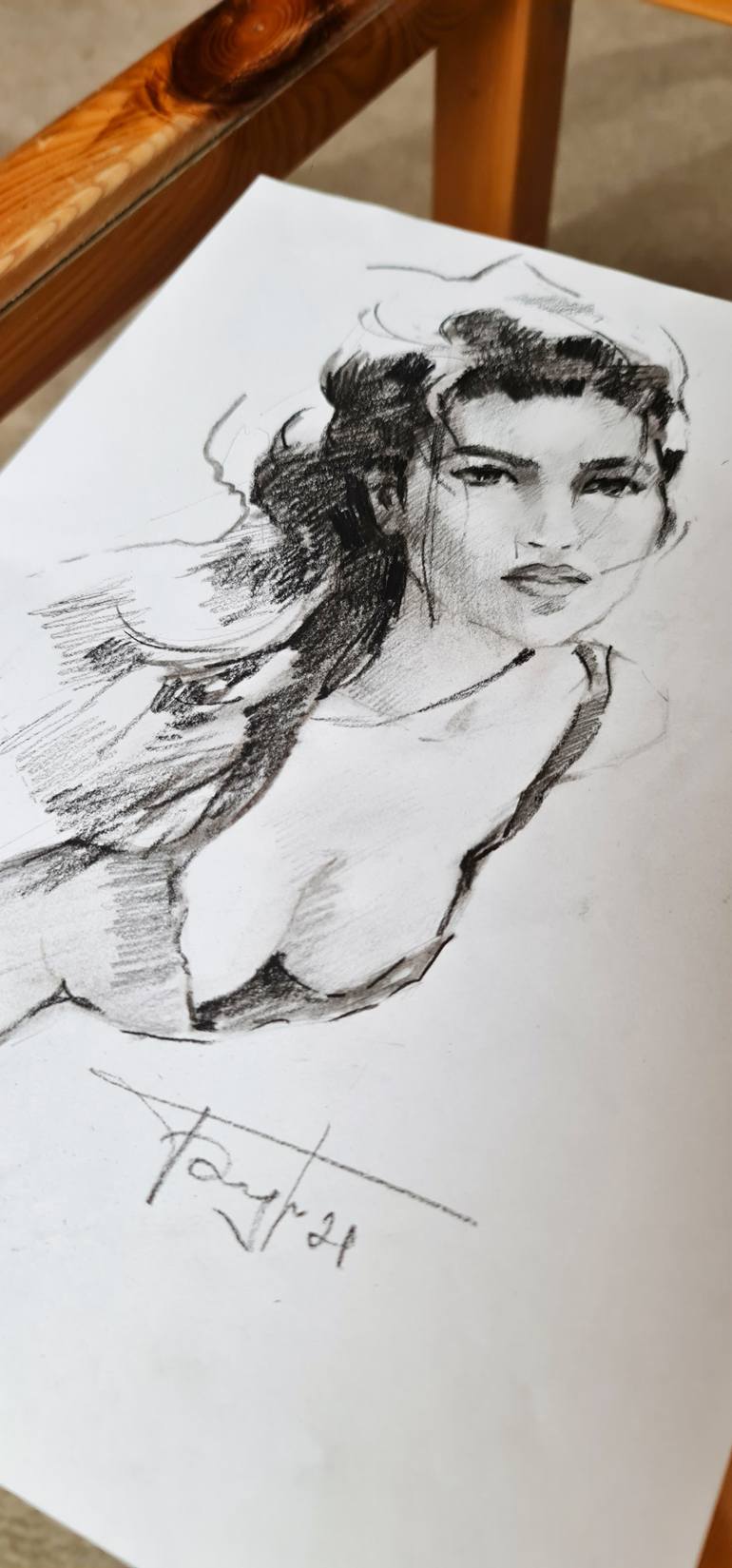Original Impressionism People Drawing by Vera Bondare