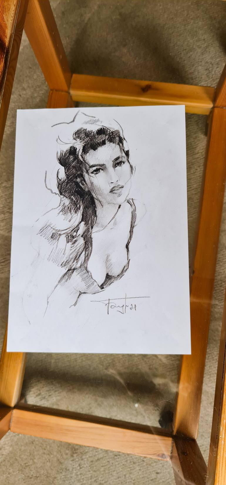 Original Impressionism People Drawing by Vera Bondare