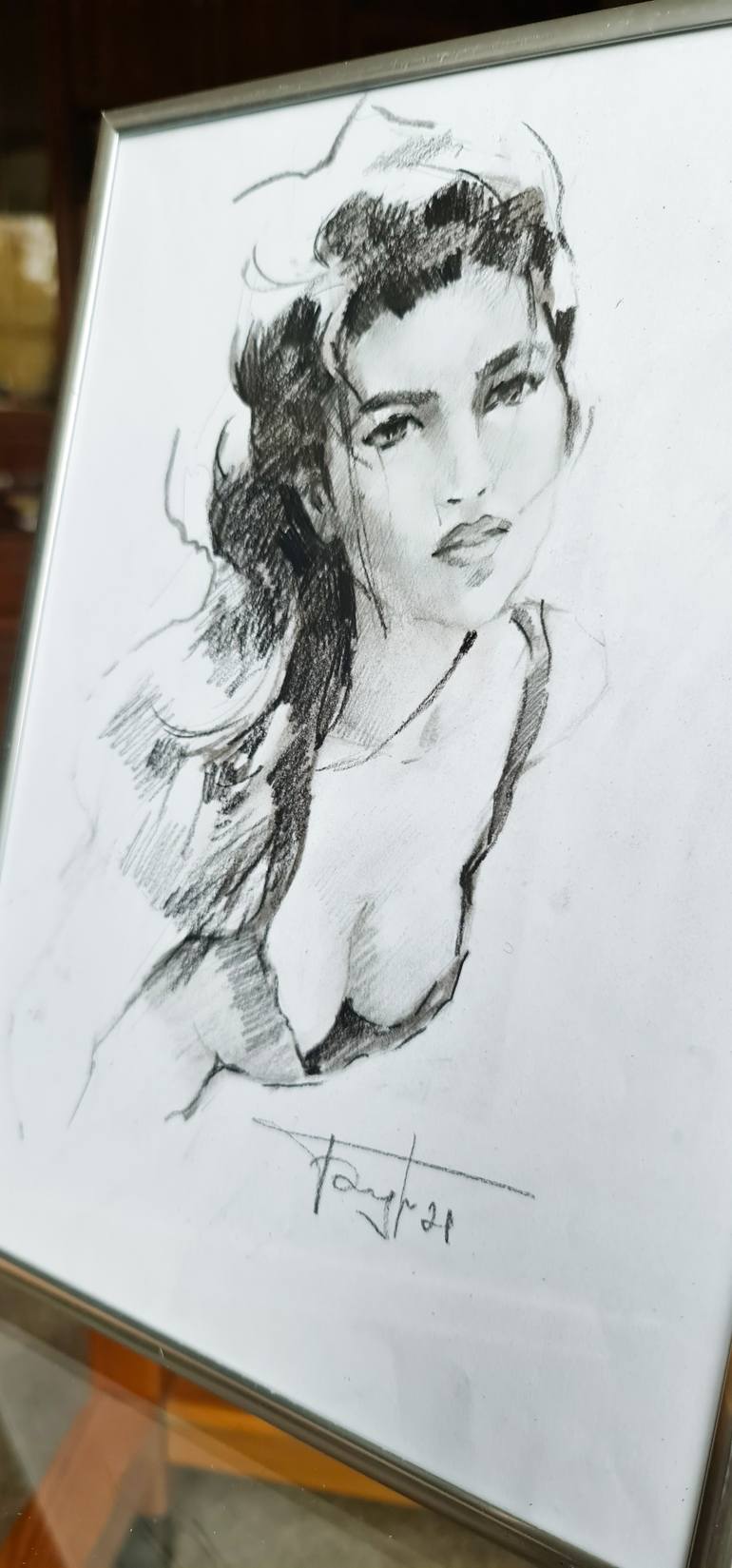 Original Impressionism People Drawing by Vera Bondare