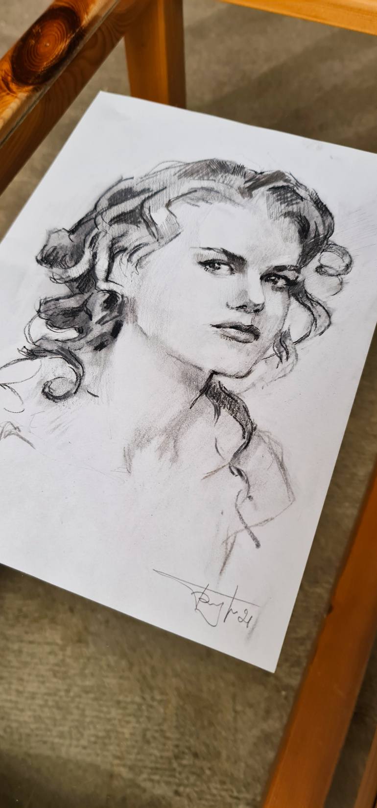 Original Impressionism People Drawing by Vera Bondare