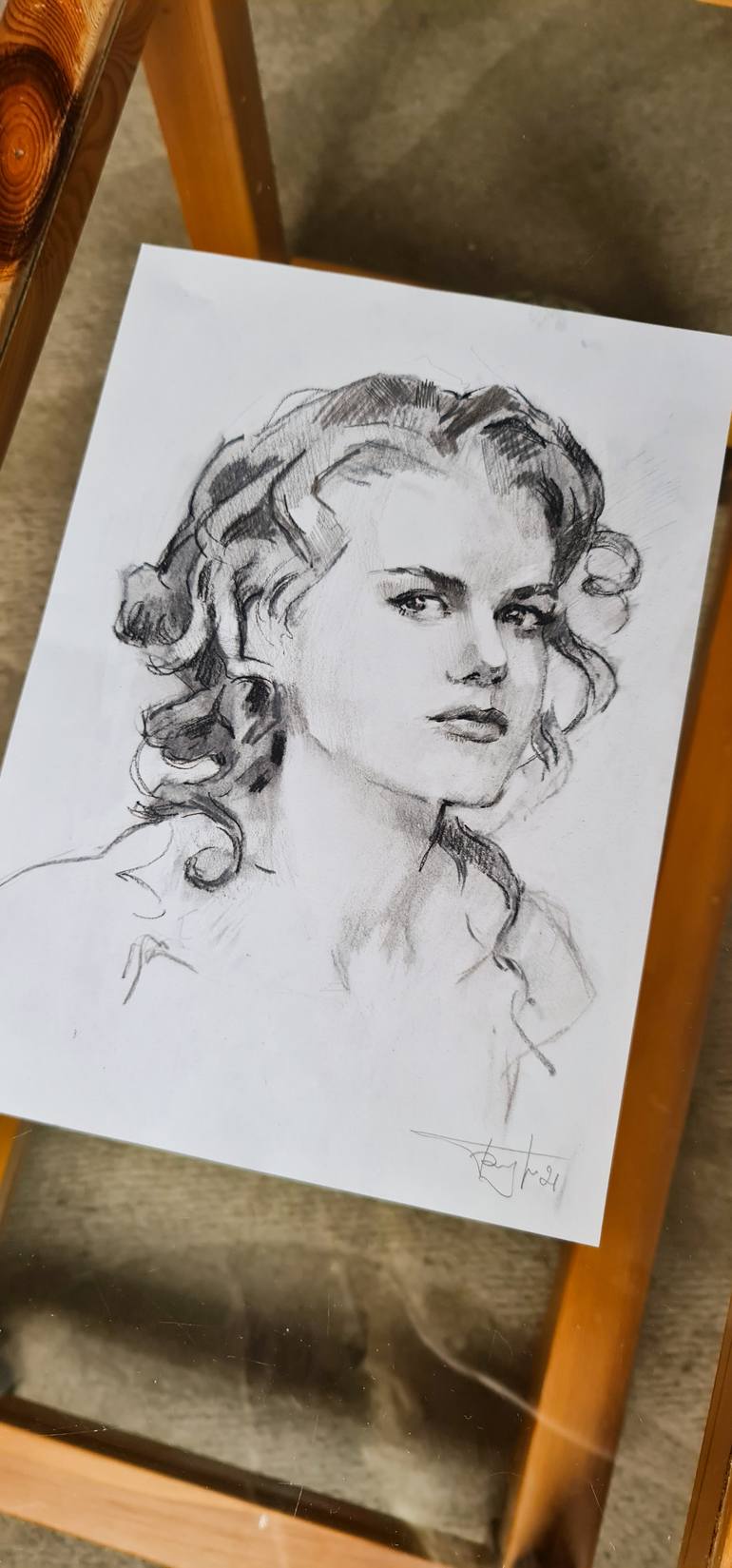 Original Impressionism People Drawing by Vera Bondare