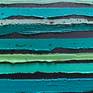Teal green geometric lines of heavy oil paint applied with knife.