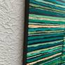 Teal green geometric lines of heavy oil paint applied with knife.