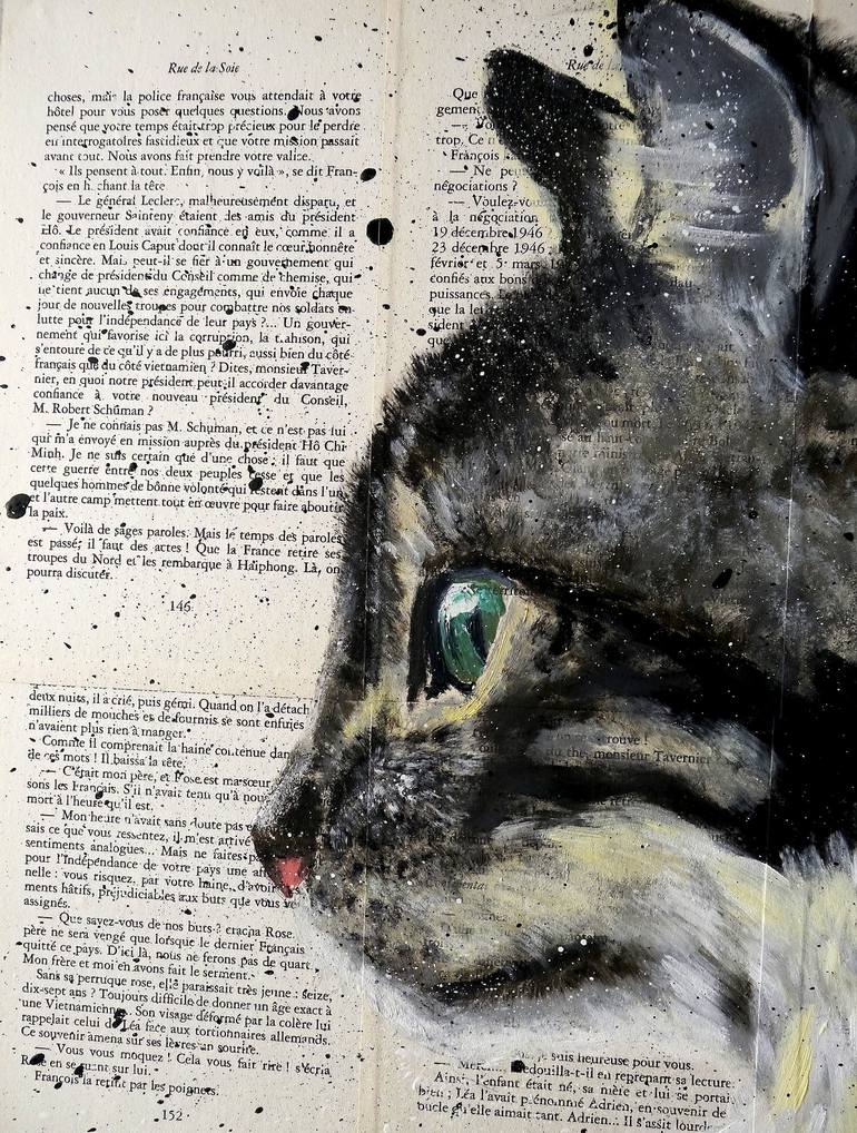 Original Expressionism Cats Painting by Bazévian DelaCapucinière