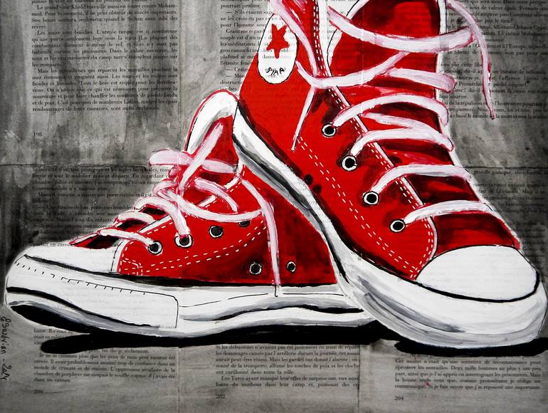 Red Converse Shoes POP French School Painting by Bazevian DelaCapuciniere Saatchi Art