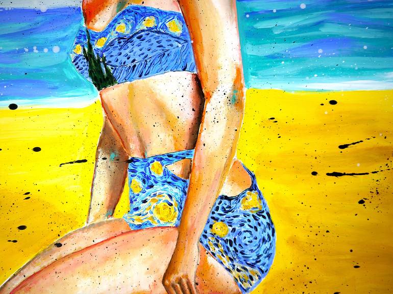 Original Pop Art Beach Painting by Bazévian DelaCapucinière