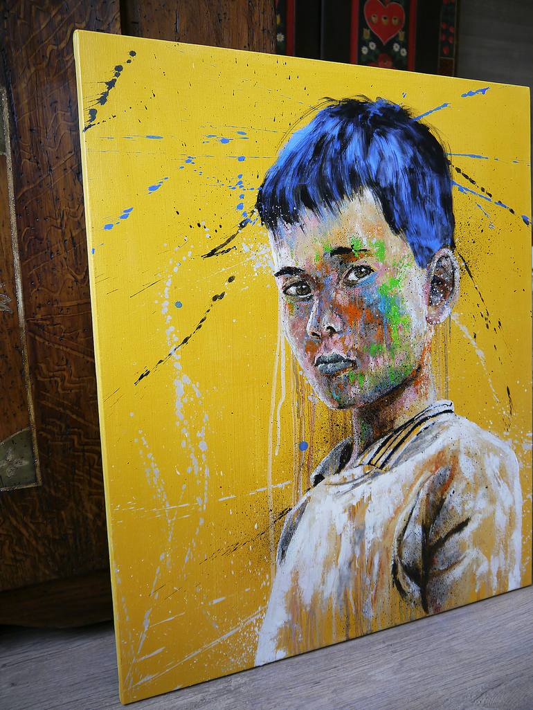 Original Expressionism Portrait Painting by Bazévian DelaCapucinière