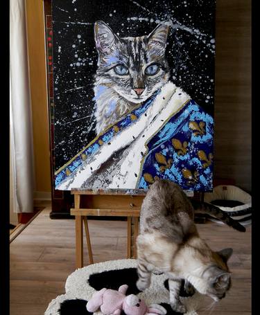 #SONDERPREIS# POP-ART Stretching Cat Katze Design Skulptur Black/White limitiert 