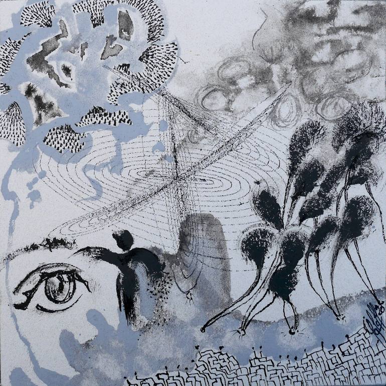 Original Abstract Expressionism Garden Drawing by Veronique Egloff