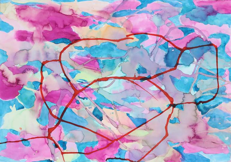Original Abstract Painting by Svetlana Markovic Jovanovic | Abstract Art on Paper | Sunset on the water