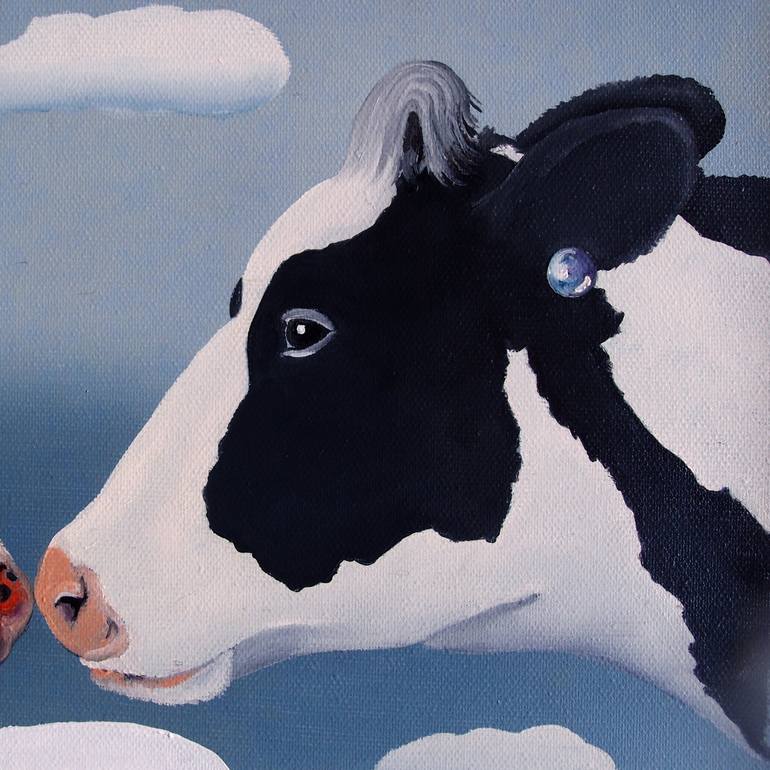 Original Surrealism Cows Painting by Trevisan Carlo