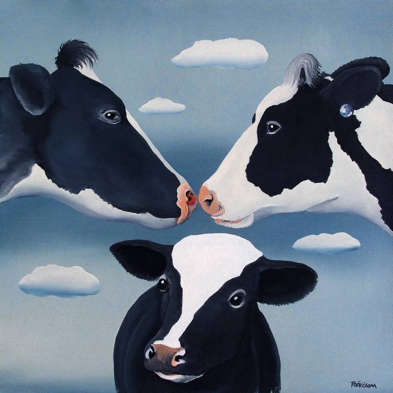 Original Surrealism Cows Painting by Trevisan Carlo