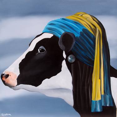 Original Surrealism Cows Painting by Trevisan Carlo