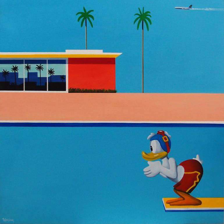 Original Architecture Painting by Trevisan Carlo | Pop Art Art on Canvas | Donald Duck's Pool