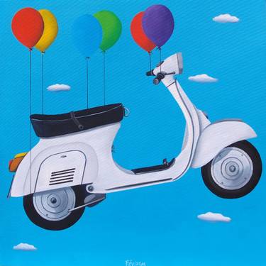 Original Pop Art Transportation Paintings by Trevisan Carlo