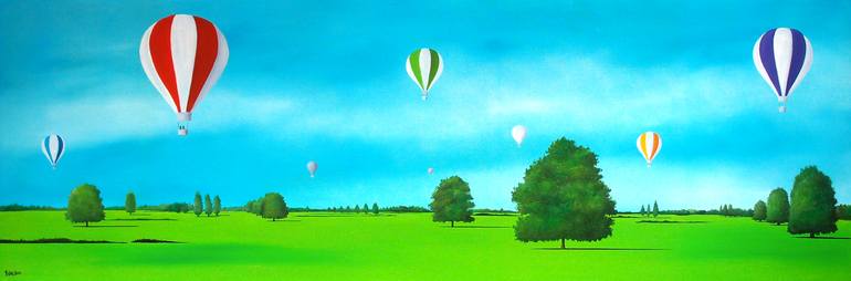 Original Nature Painting by Trevisan Carlo | Figurative Art on Canvas | Landscape with hot air balloons