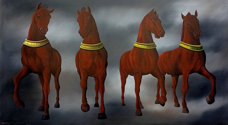 Original Figurative Horse Paintings by Trevisan Carlo