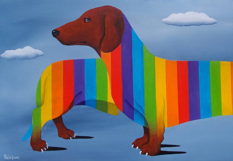 Original Surrealism Dogs Painting by Trevisan Carlo